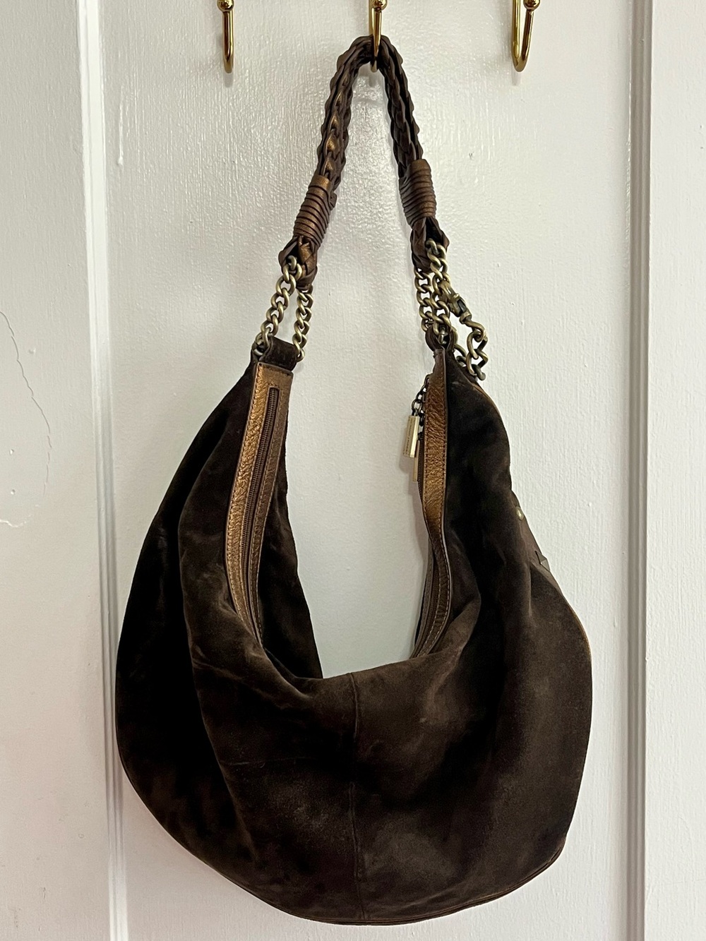 Vintage Donald J. Pliner Brown Suede Studded Hobo Bag Y2K
